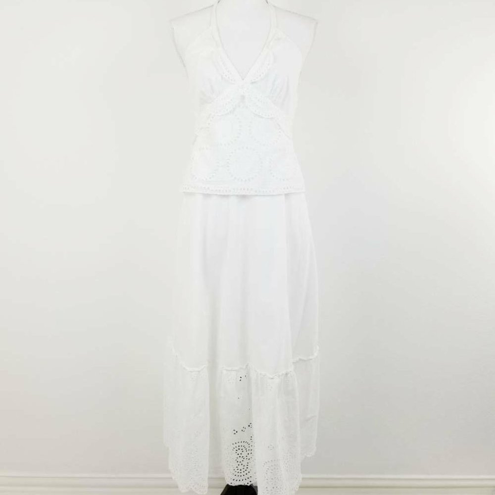 J Crew Sundress White Eyelet Halter Neck Lined 6